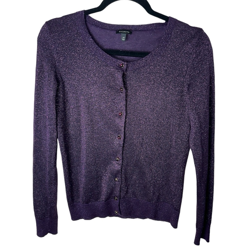 Talbots Shimmer Cardigan Eggplant Purple size XS‎ Jeweled Buttons